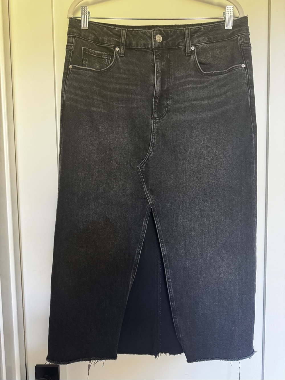 PAIGE Black Denim Skirt with Front Slit